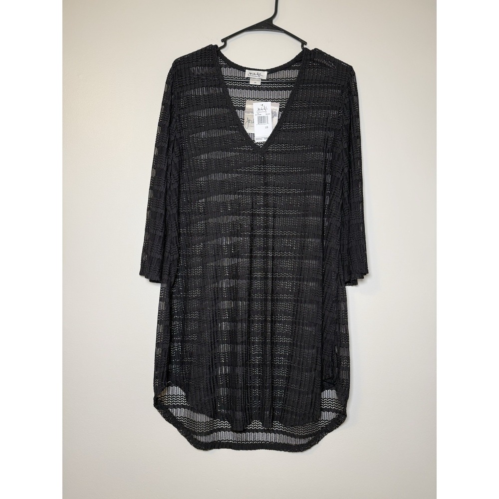 Jordan Taylor Knit Tunic Swim Coverup Dress Black V-Neck Large NEW